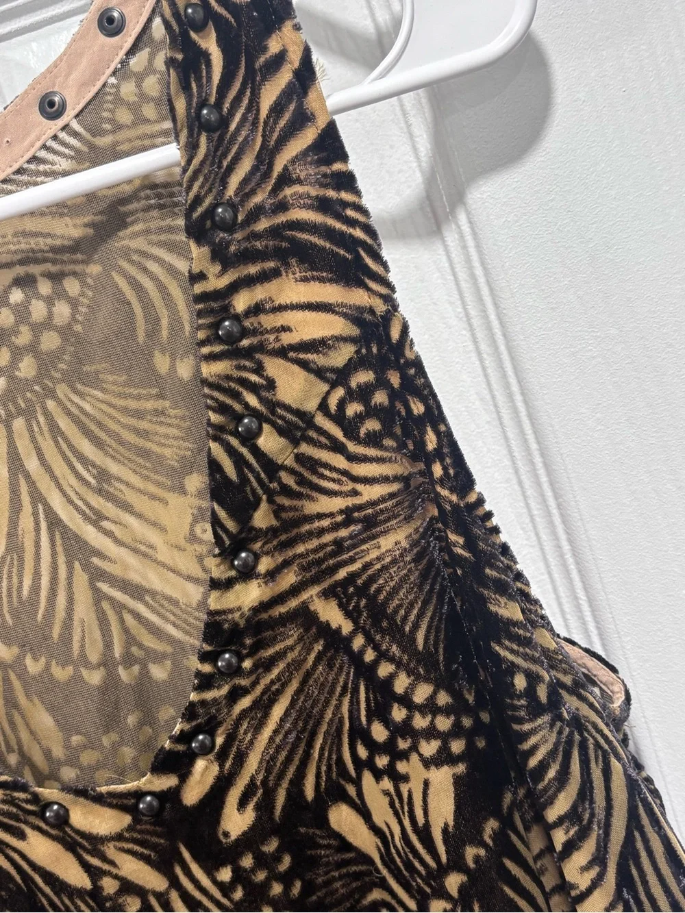 🩷Free People Black and Tan Floral-Print Mini Dress